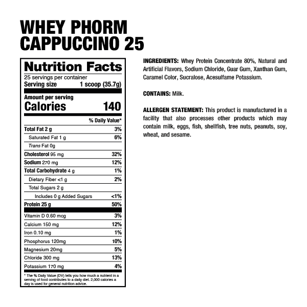 Información nutricional de Dragon Pharma Whey Phorm Cappuccino