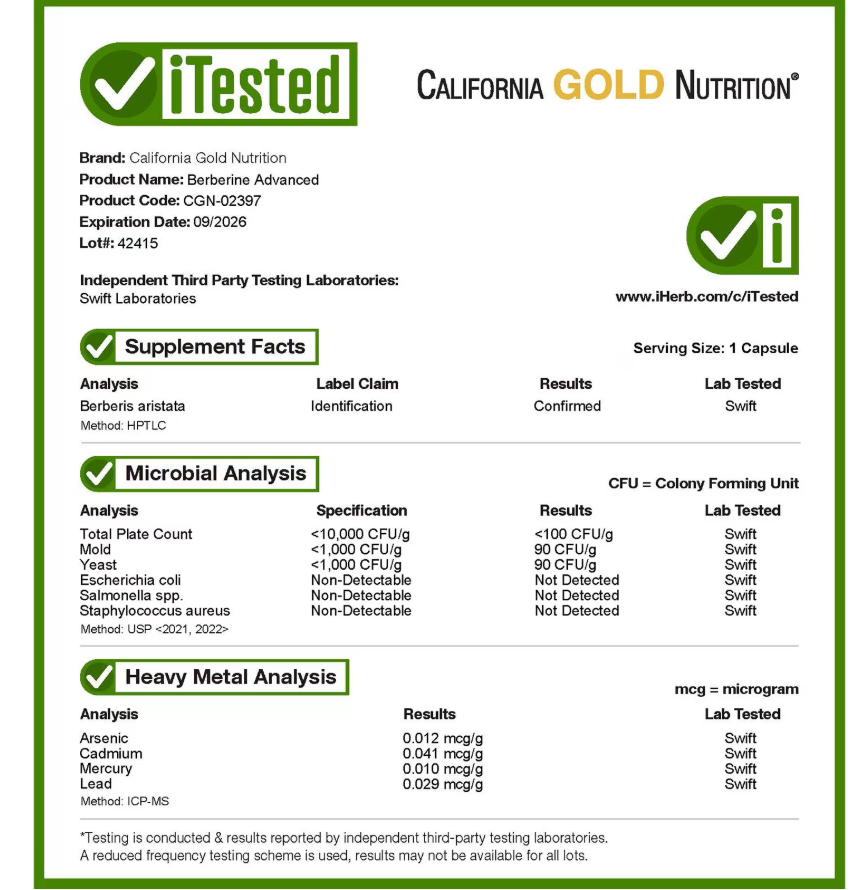 California Gold Nutrition – Berberina Avanzada Fitosoma 550 mg | 60 Cápsulas Vegetales