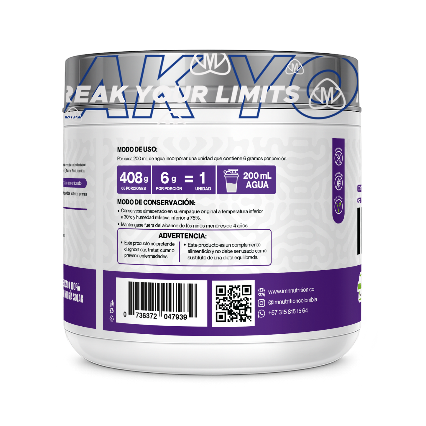 IMN BULL Creatina Monohidrato + Niacina Creapure® 408g | 68 Porciones | IMN Nutrition