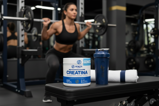 Foto de estilo de vida usando la portada actual de la Creatina Genetic 500 g
