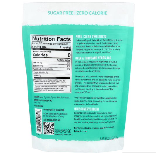 Lakanto Fruto del Monje — tabla nutricional, ingredientes y descripción del producto