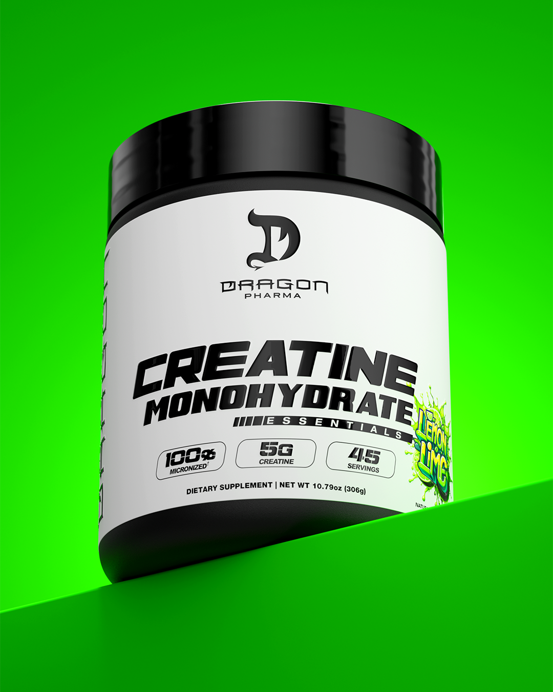 Dragon Pharma Creatina Monohidratada Essentials Lemon Lime en presentación lifestyle