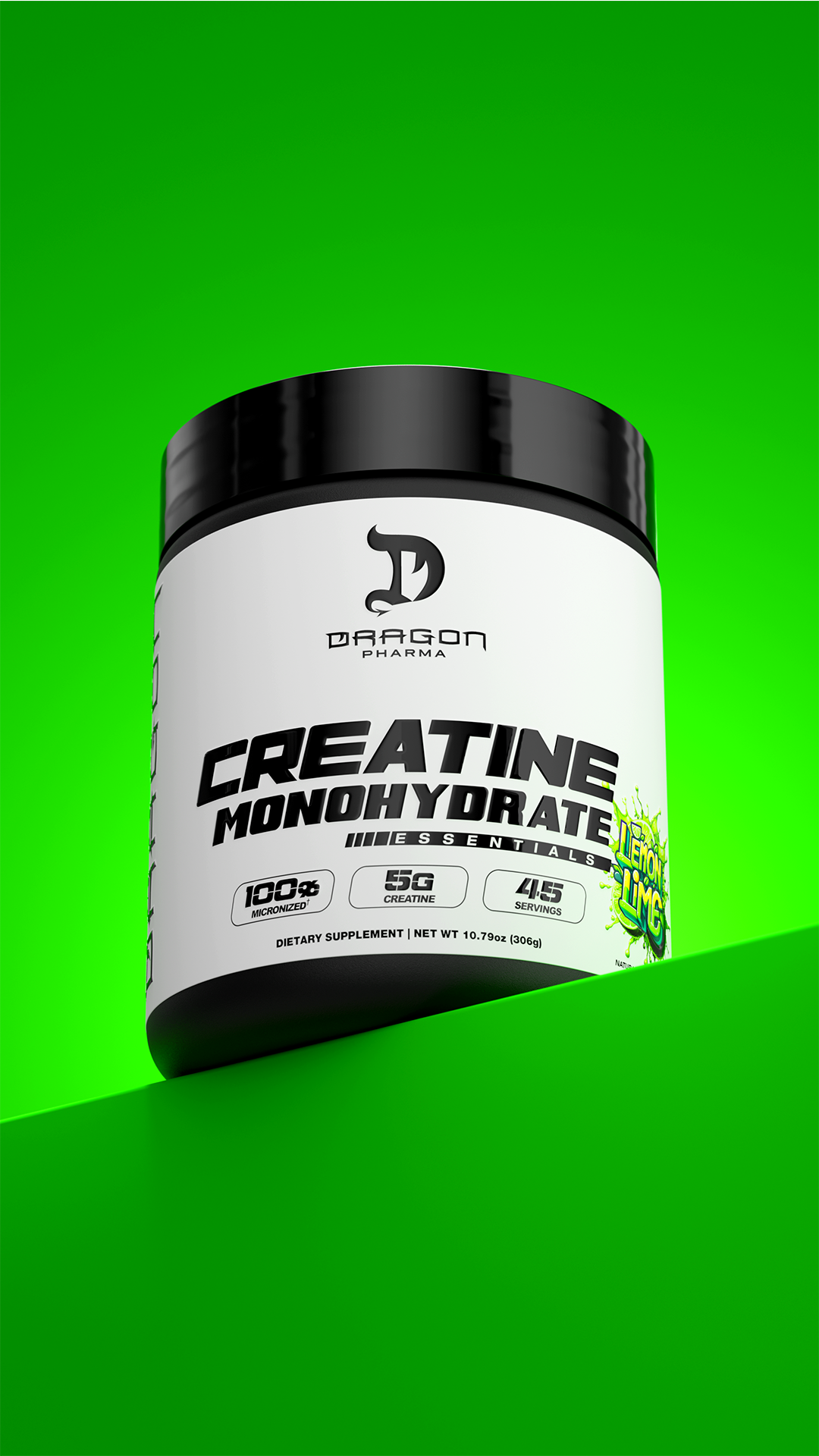 Envase Dragon Pharma Creatina Monohidratada Essentials sabor Lemon Lime