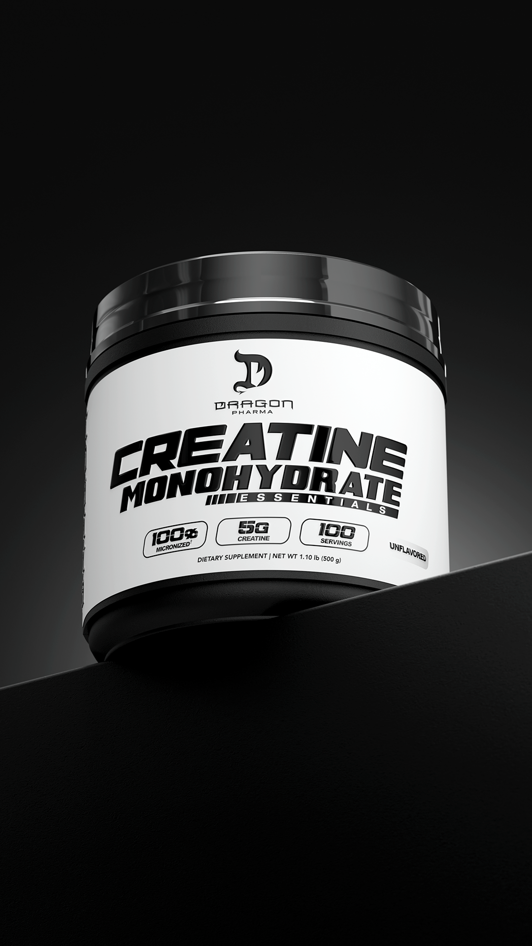 Envase de creatina Dragon Pharma monohidratada sin sabor de 500 g