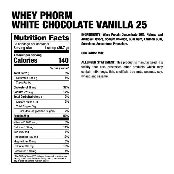 Información nutricional de Dragon Pharma Whey Phorm White Chocolate Vanilla