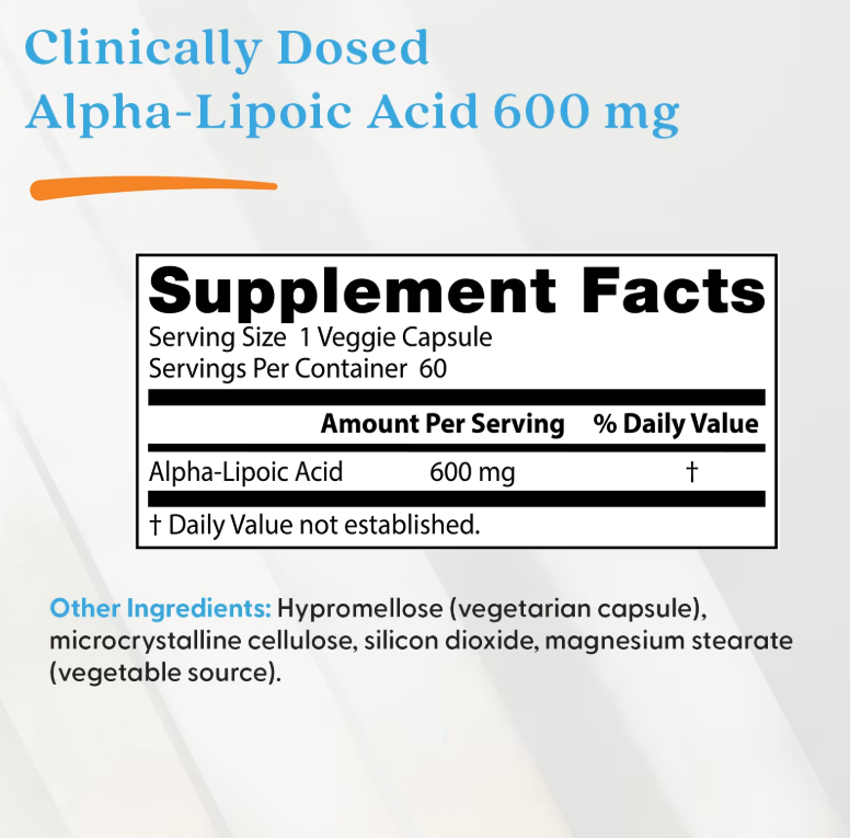 Doctor's Best Ácido Alfa Lipoico 600mg | 60 Cápsulas Vegetales
