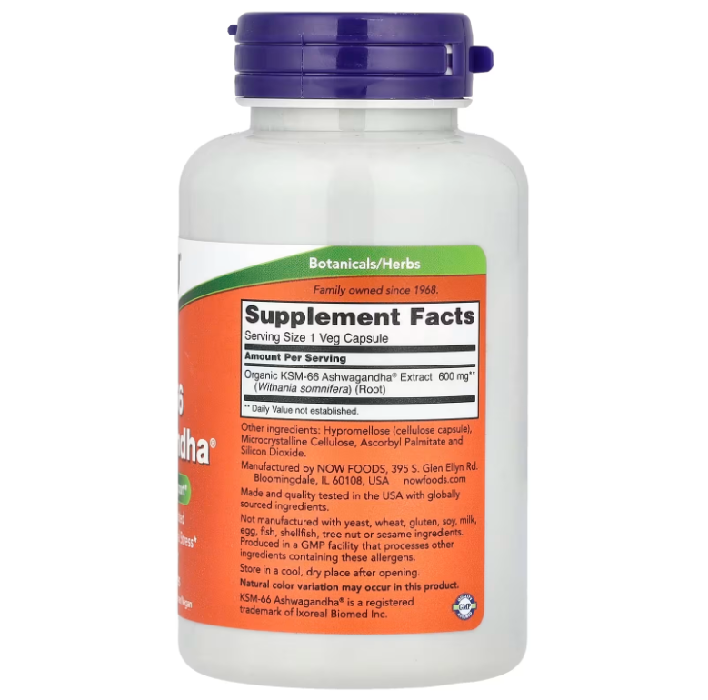 NOW Foods KSM-66 Ashwagandha® 600mg | 90 Cápsulas Vegetales