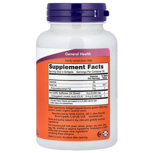 NOW Foods CLA 800mg 90 Cápsulas Blandas - Información Nutricional