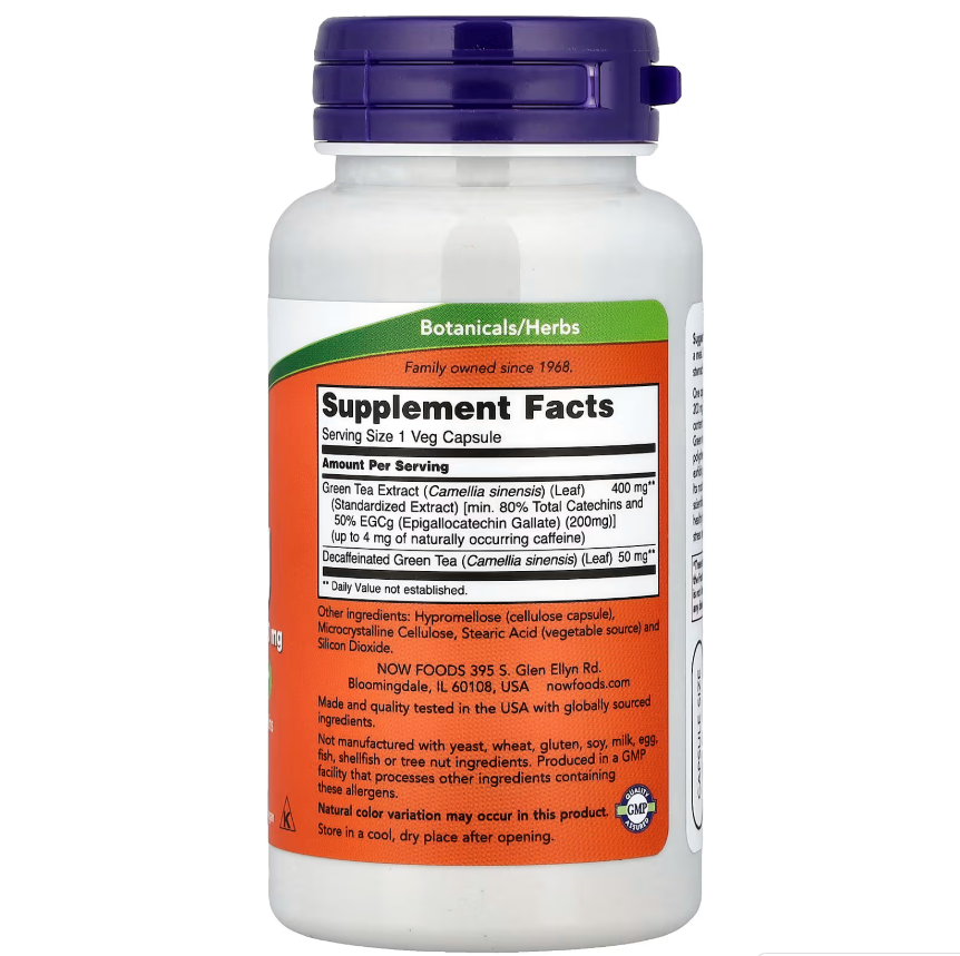 NOW Foods EGCg Extracto de Té Verde 400mg 90 cápsulas vegetales — frente del envase