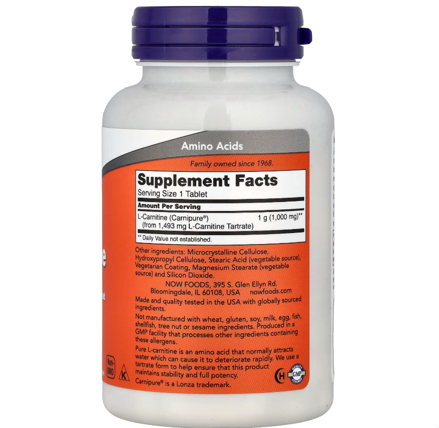 NOW Foods L-Carnitina - Tabla Nutricional y Otros Ingredientes