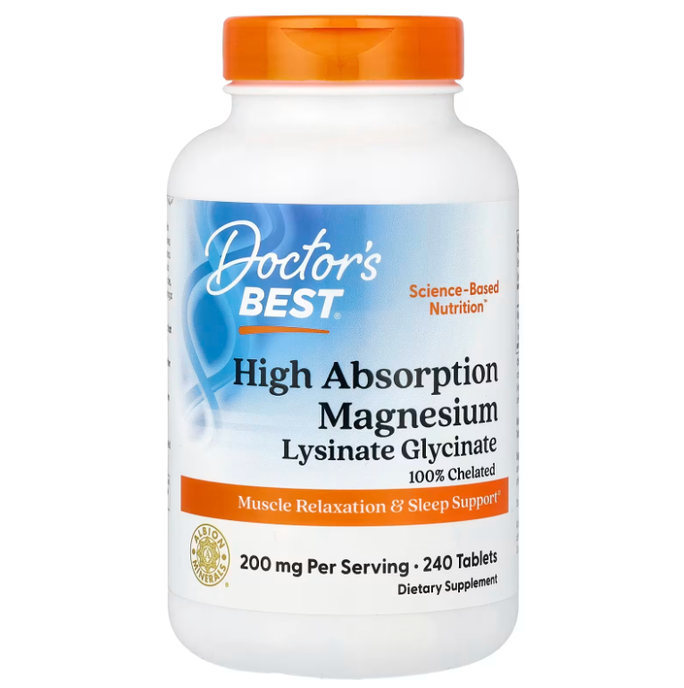 Doctor's Best Magnesio Alta Absorción Glicinato Lisinato Albion® TRAACS® | 200mg | 240 Tabletas