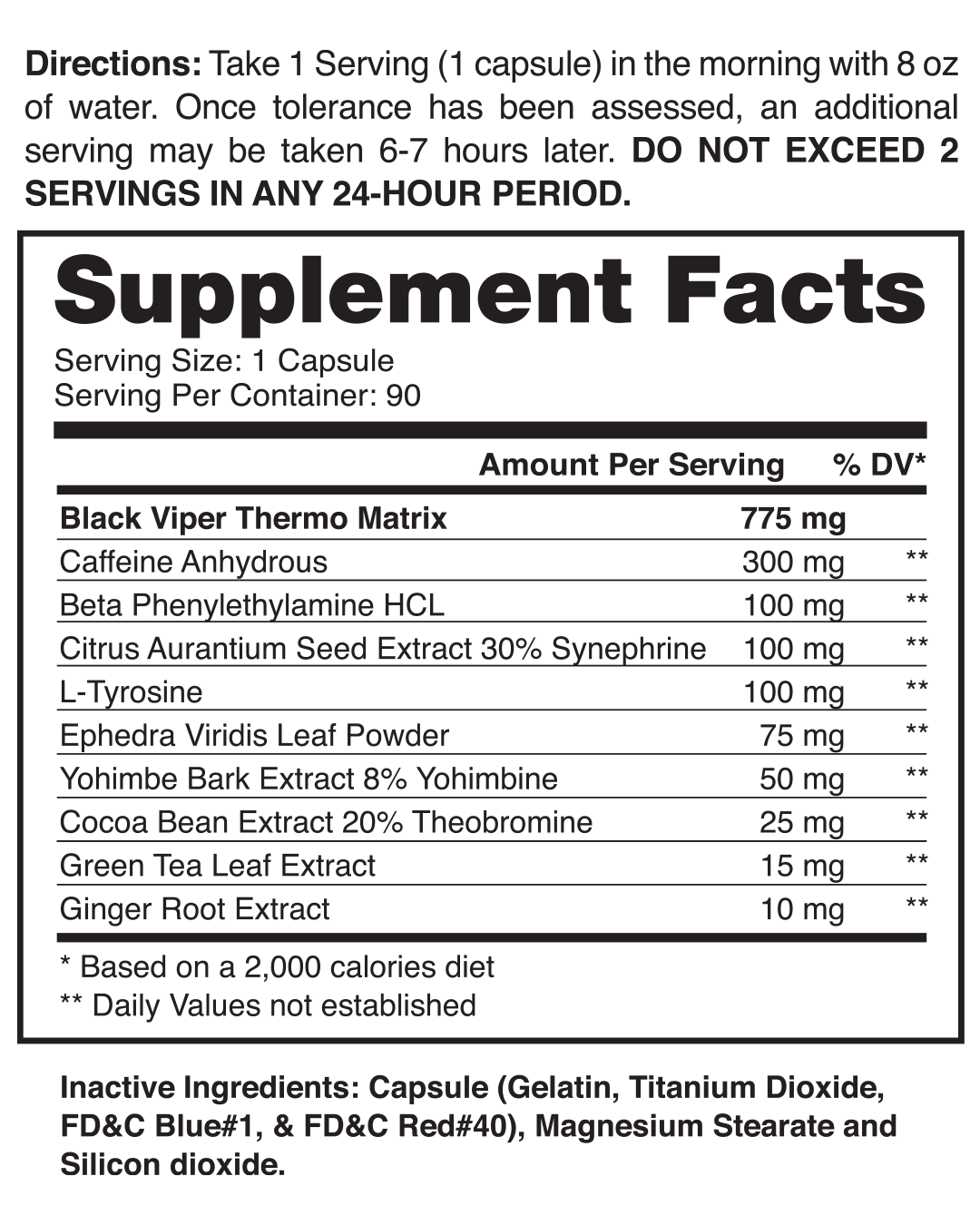 Black Viper Dragon Pharma información nutricional e ingredientes
