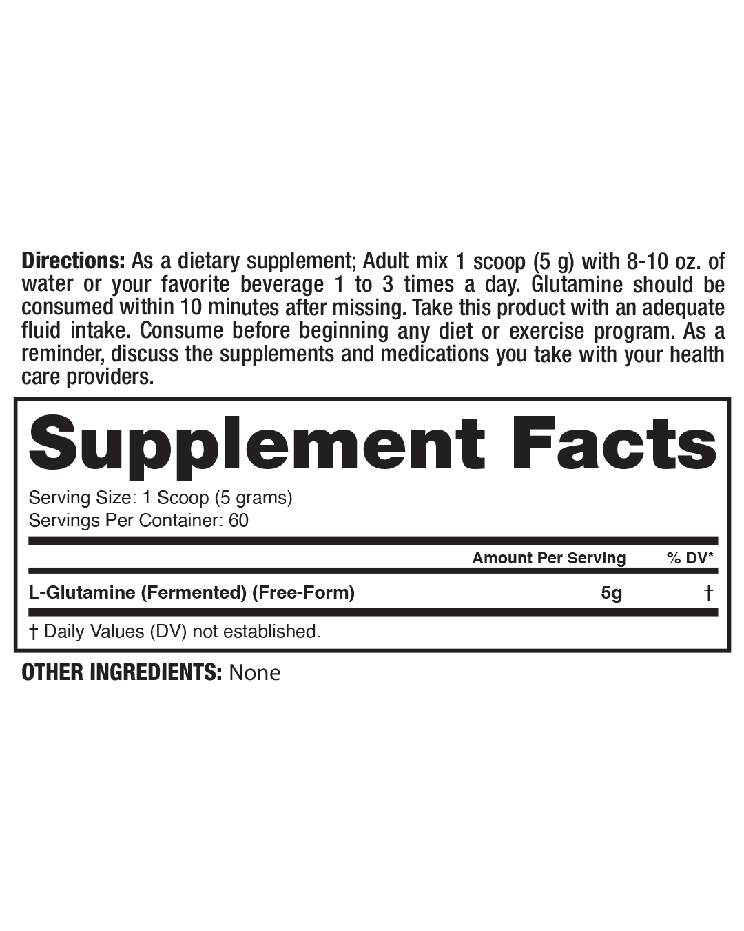 Información nutricional y modo de uso de Dragon Pharma Glutamine Fermented Essentials