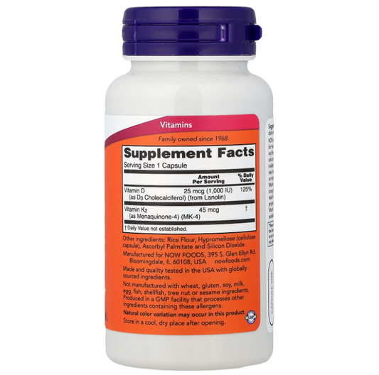 NOW Foods Vitamina D3 & K2 1000 UI / 45 mcg | 120 Cápsulas