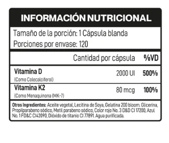 Vitamina D 2000 UI + K2 (120 Cápsulas Blandas) | INVIMA | IMN Nutrition