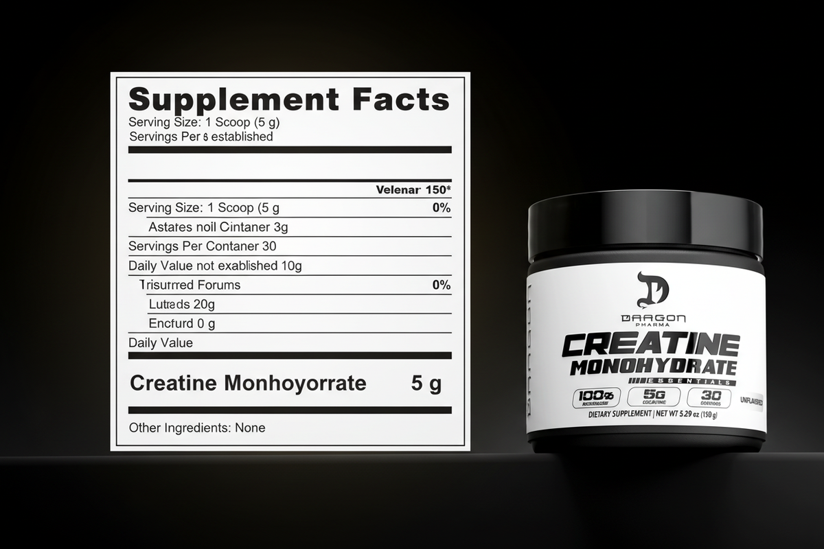 Creatina Dragon Pharma 150 g con tabla nutricional