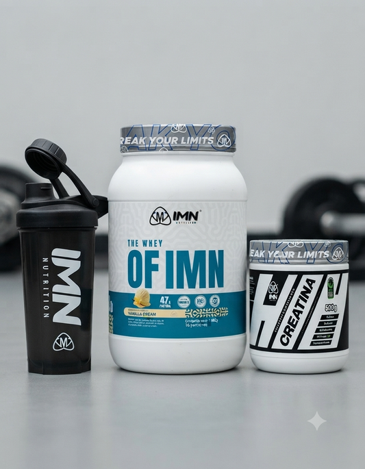 Stack Masa Muscular IMN | Whey 3lbs + Creatina 500g + Shaker de Regalo