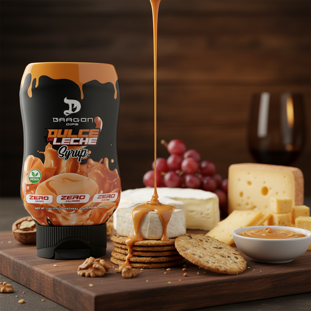 Dragon Dips Dulce de Leche Syrup con quesos, galletas y nueces