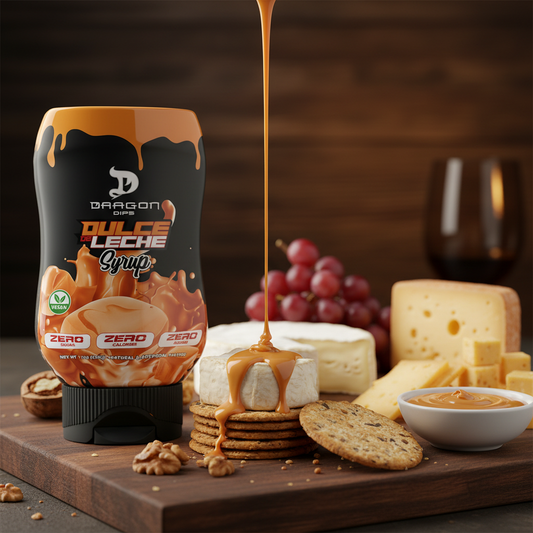 Dragon Dips Dulce de Leche Syrup con quesos, galletas y nueces