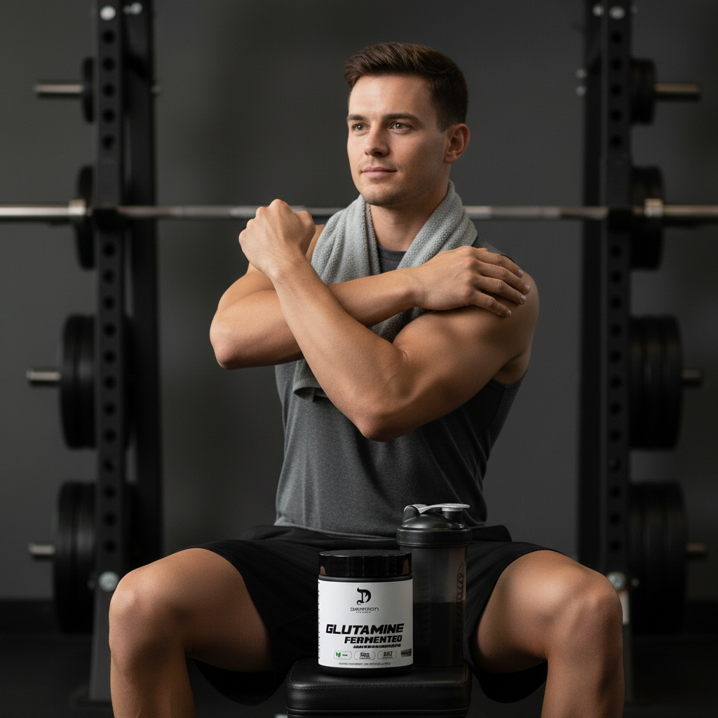 Imagen lifestyle de Dragon Pharma Glutamine Fermented con atleta masculino