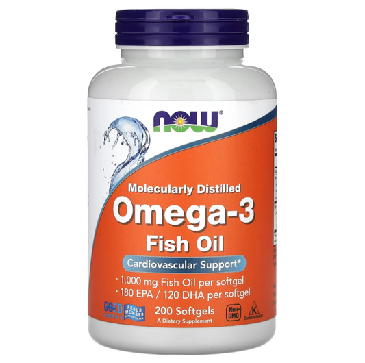 NOW Foods Omega-3 Aceite de Pescado 1000mg | 200 Cápsulas Blandas | 180 EPA / 120 DHA